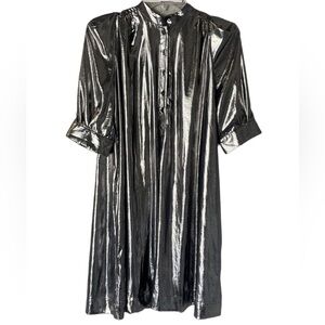 Zadig & Voltaire Womens Silver Retouch Foil Short Sleeve Shirt Dress Siz…